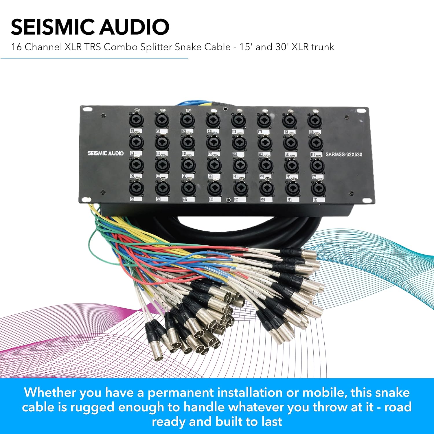 Seismic Audio SARMSS-32x530 Rack Mount 32 Channel XLR TRS Combo Splitter Snake Cable - 5' & 30' XLR trunks