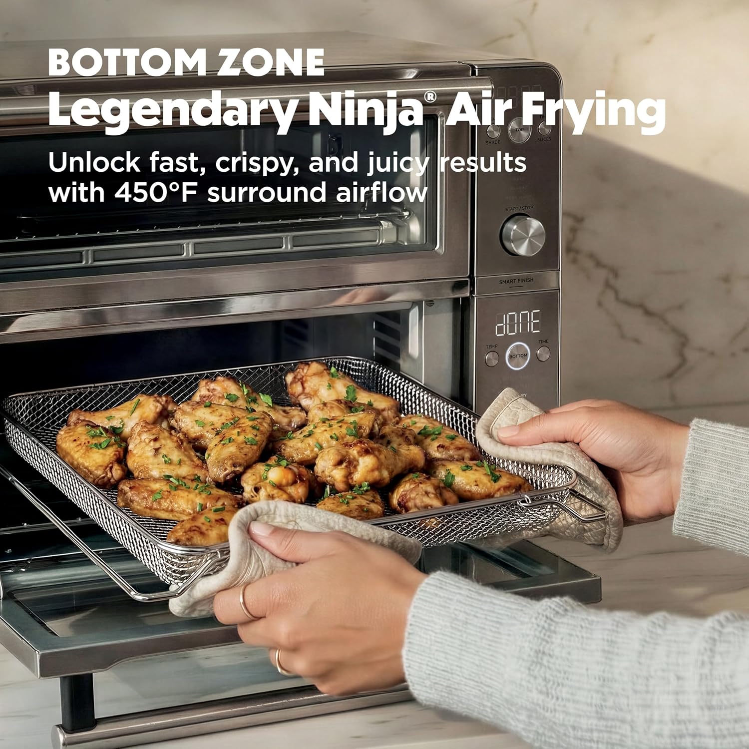 Ninja Double Oven Pro Smart XL Countertop Oven & Air Fryer | 30.2 Qt Capacity |12-in-1 Versatility with Smart Finish & DualZone Tech to Cook 2 Meals at Once | Fit up to 4.5lb Chicken | Silver | DCT821