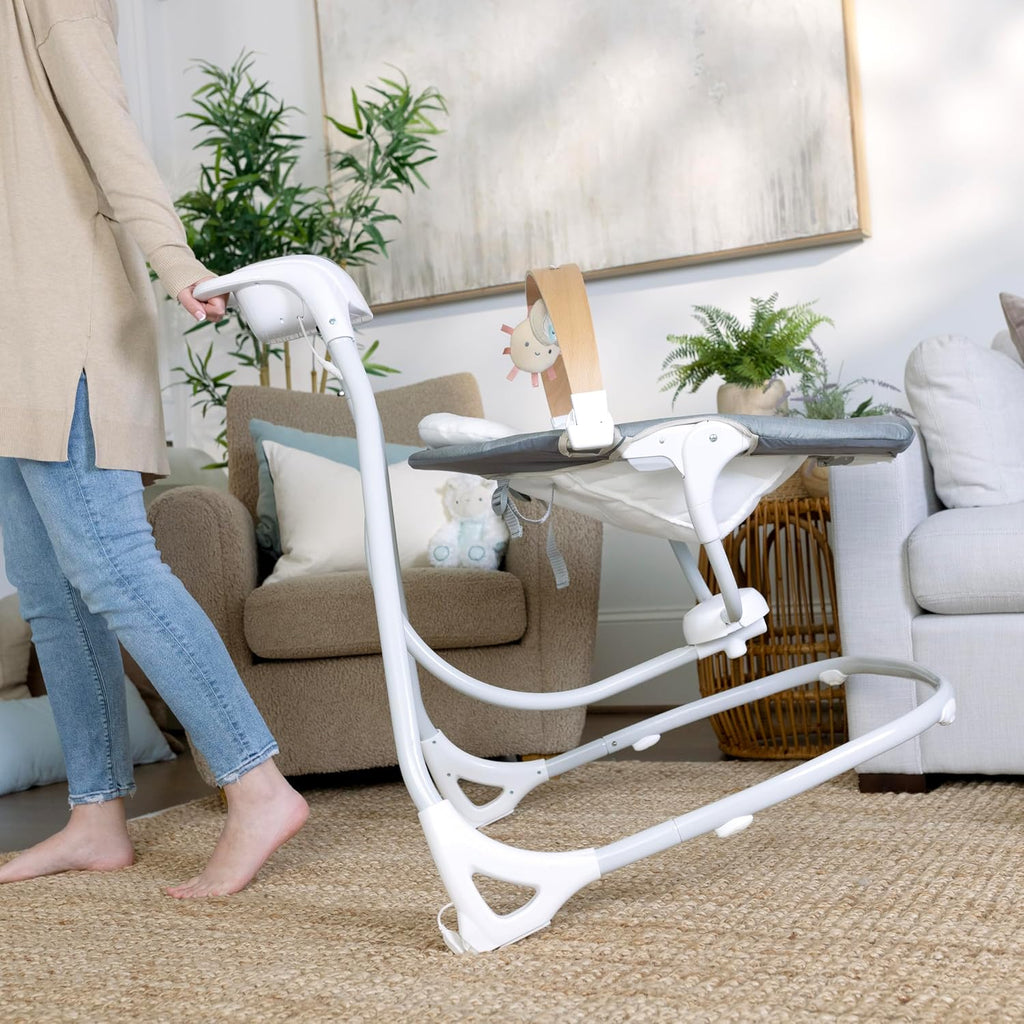 Ingenuity SimpleComfort Compact Baby Swing, Rotating Seat Swings in 3 Directions, 6 Speeds, 8 Melodies & 3 Nature Sounds, Ages 0-9 Months, Up to 20 Pounds - Parker
