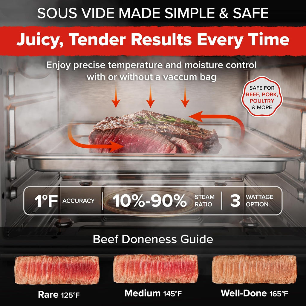 Nuwave PFAS-Free Steam Oven & Air Fryer, All-in-One Convection Cooker with Precision Steam Control, Toast, Air Fry, Sous Vide, Steam & More, Juicier Meats, 120 Presets, 50–450°F, Stainless Steel