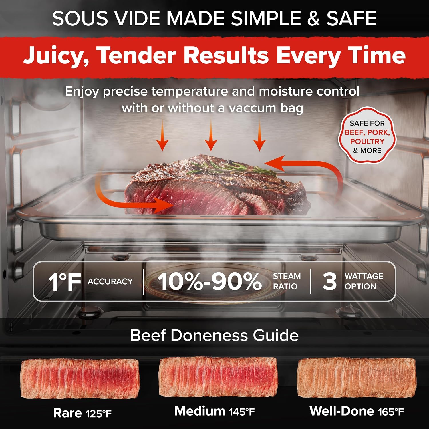 Nuwave PFAS-Free Steam Oven & Air Fryer, All-in-One Convection Cooker with Precision Steam Control, Toast, Air Fry, Sous Vide, Steam & More, Juicier Meats, 120 Presets, 50–450°F, Stainless Steel