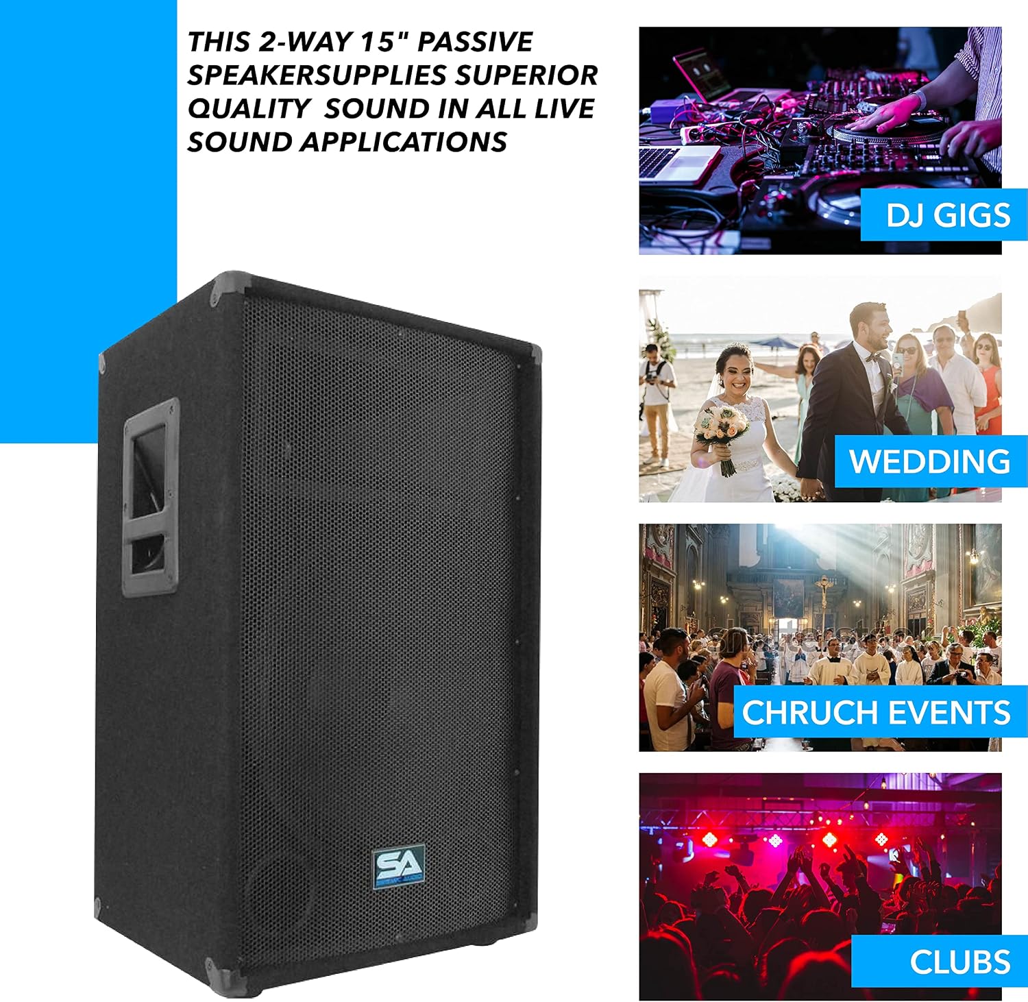 Seismic Audio - 15 Inch PA DJ Speaker 350 Watts PRO Audio - Mains, Monitors, Bands, Karaoke, Churches, Weddings