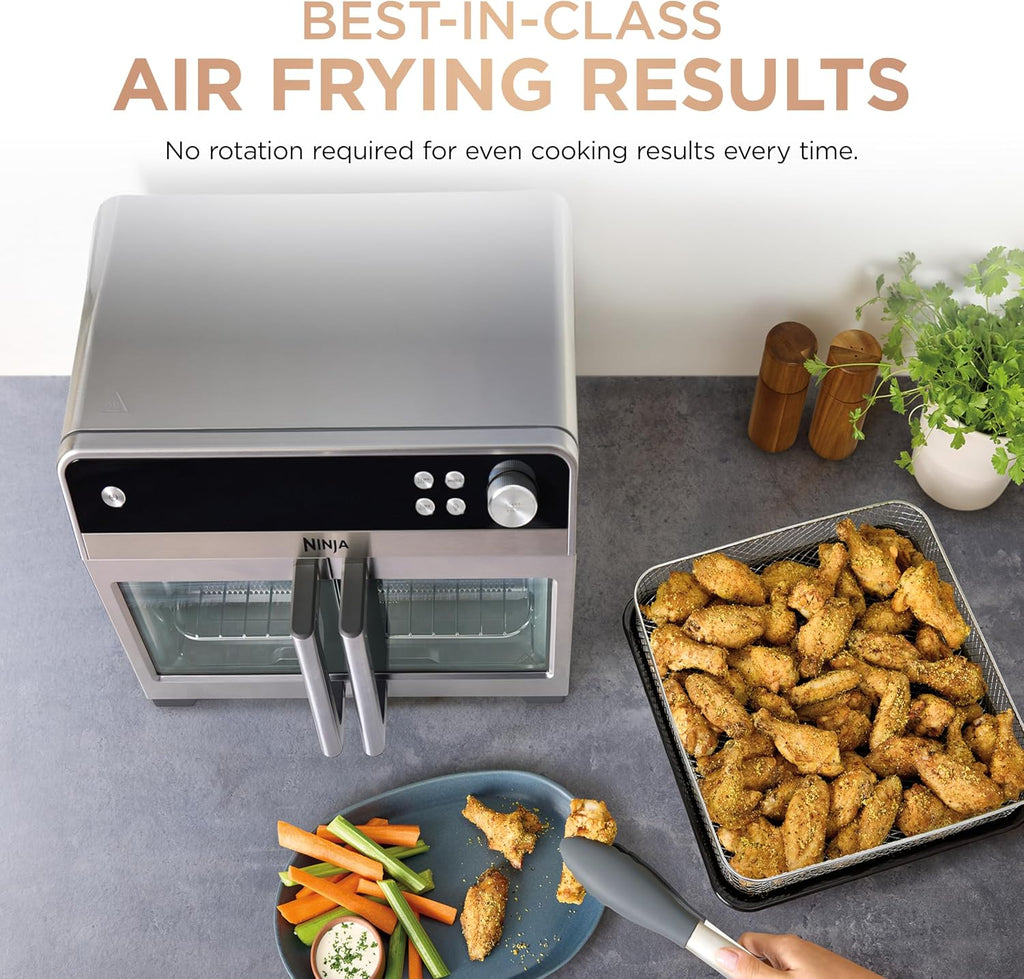 Ninja | French Door Premier Air fry Oven | 10-in-1 functions | 20.3-qt capacity | 5-qt Air Fry Basket, Sheet Pan, Wire Rack, Broil Rack | PFAS-free Cooking Surface, Dishwasher-Safe Accessories | FO101