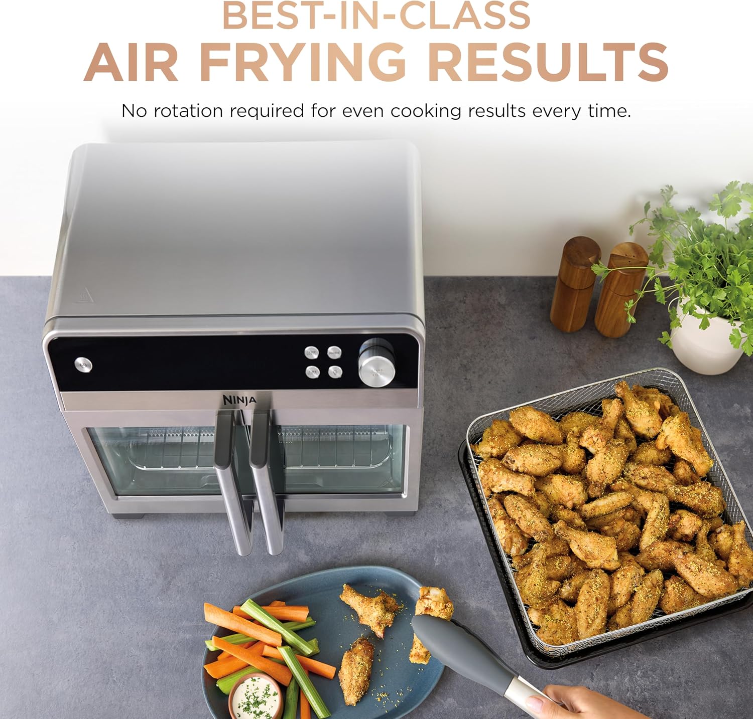 Ninja | French Door Premier Air fry Oven | 10-in-1 functions | 20.3-qt capacity | 5-qt Air Fry Basket, Sheet Pan, Wire Rack, Broil Rack | PFAS-free Cooking Surface, Dishwasher-Safe Accessories | FO101