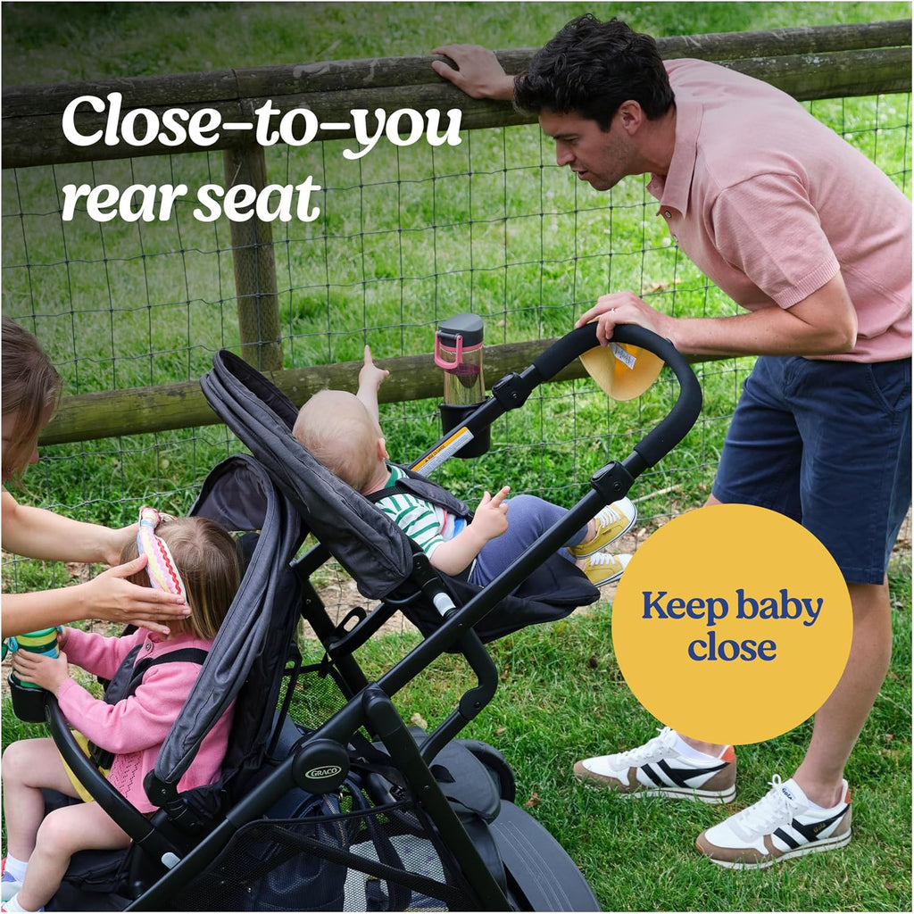 Graco Ready2Grow 2.0 Double Stroller, Twin Baby Stroller Features Bench Seat and Standing Platform Options, Compact Fold Perfect for Baby Travel, Rafa