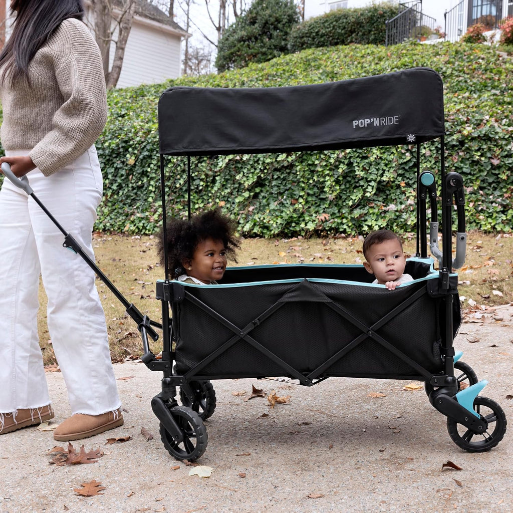 Ingenuity Ingenuity Pop 'N Ride Lightweight Stroller Wagon - Face-to-Face Seats for 2 with 3-Point Harnesses & Sun Canopy