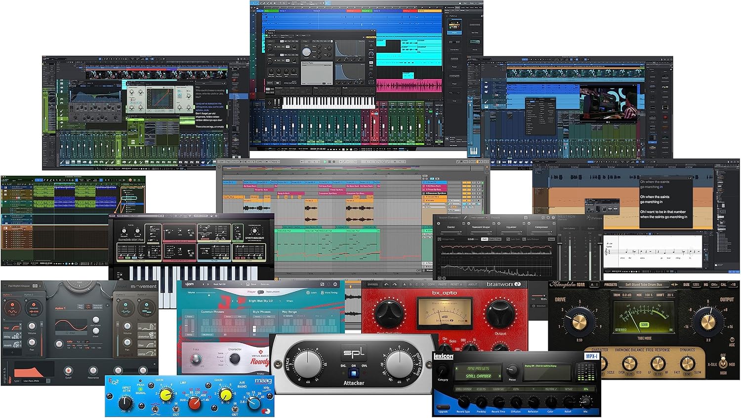 Focusrite Scarlett 2i2 4th Gen USB-C Audio Interface Full Studio Bundle with Eris 3.5 Monitors ATOM Pad Controller Condenser Microphone Headphones Isolation Shield Boom Stand Pop Filter and Cables