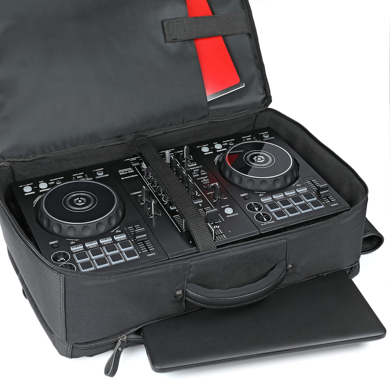 GOgroove DJ Controller Backpack - DJ Mixer Case Compatible with Pioneer DJ DDJ 400 DJ Controller, DJ Headphones, Controller Stand, and More DJ Equipment with Customizable & Scratch Resistant Interior