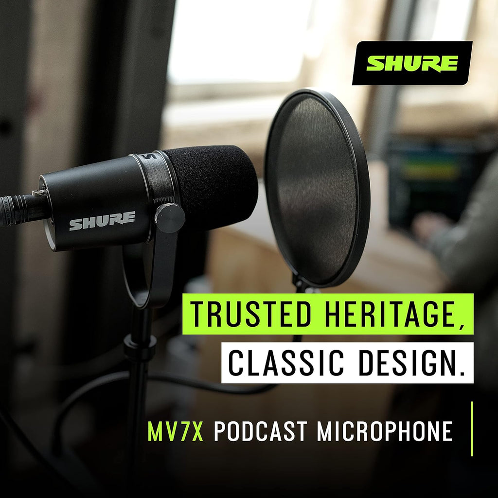 Shure MV7X XLR Dynamic Microphone – Voice-Isolating Cardioid Mic for Podcasting, Vocal Recording & Broadcasting, All-Metal, Black