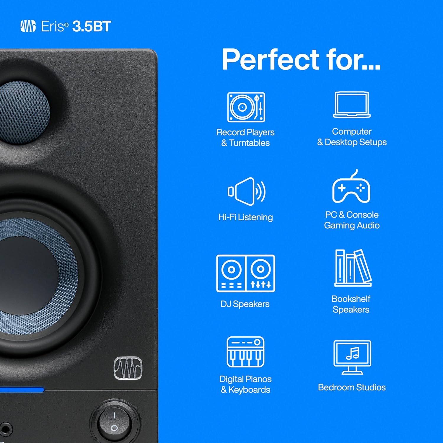 PreSonus Eris 3.5BT Studio Monitors, Pair — 3.5' Inch Powered Bookshelf Speakers, Stereo, Desktop Computer, Near Field Music Production, Audio Mixing Recording