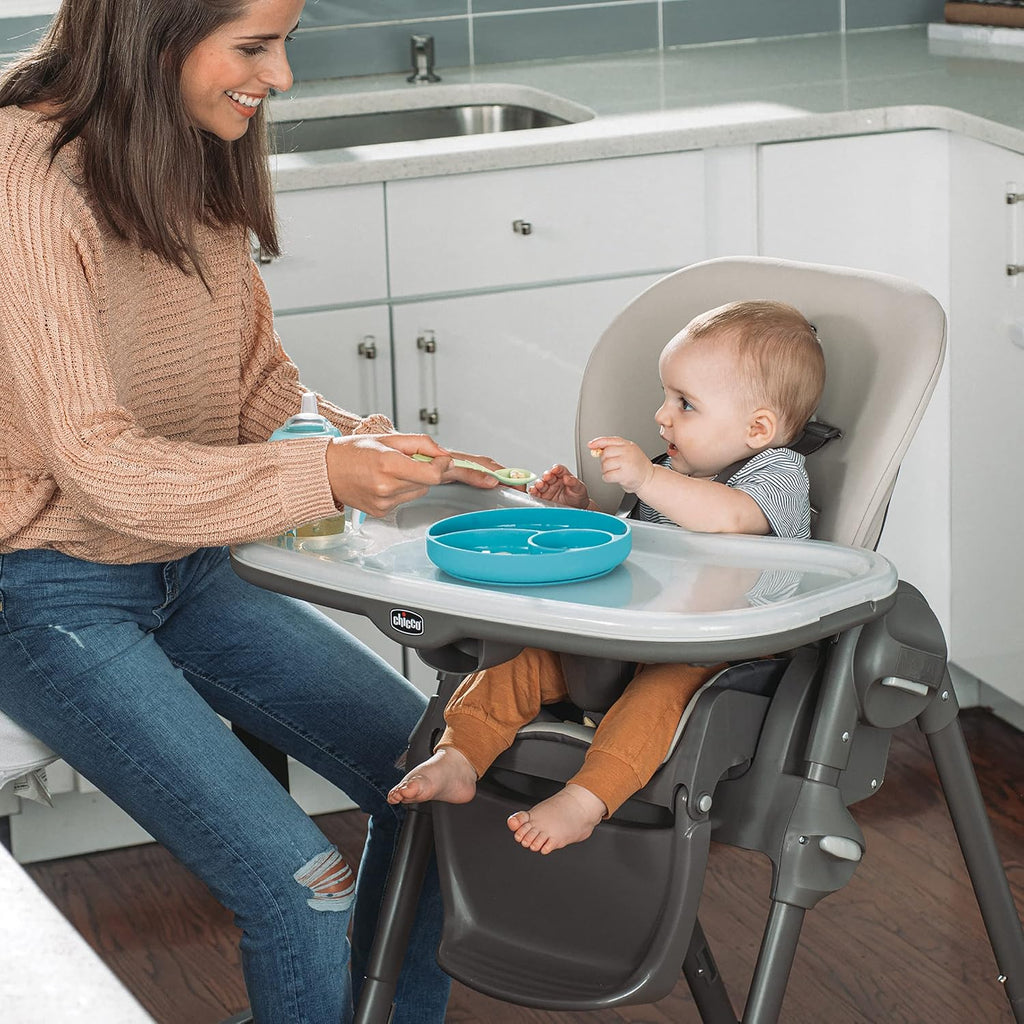 Chicco Polly Space-Saving Foldable High Chair with Easy-Clean Seat Pad, High Chair for Babies and Toddlers with Multi-Position Recline and Height Adjustment, for Children up to 40 lbs., Black/Black