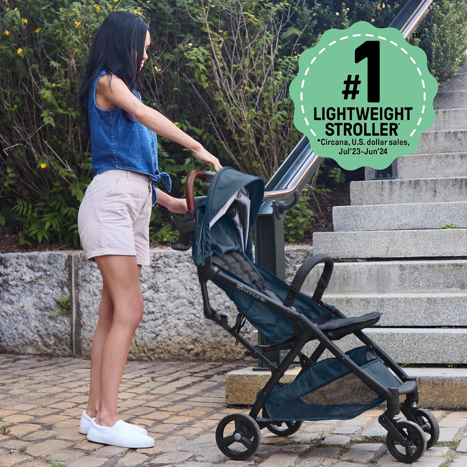 Ingenuity Ingenuity 3Dquickclose CS+ Compact Fold Stroller – Lightweight Stroller with Oversized Canopy, Extra-Large Storage and Compact Fold, Deep Ocean