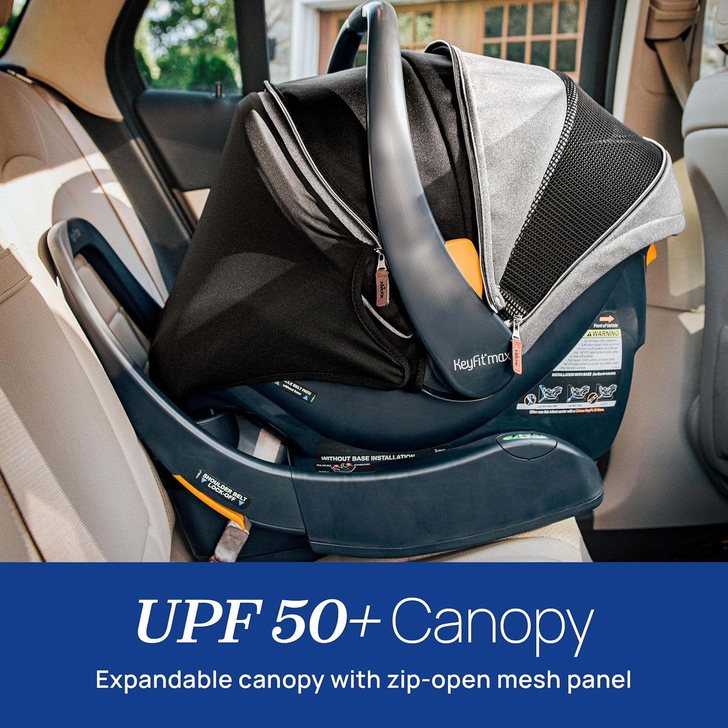 Chicco KeyFit Max Zip ClearTex Infant Car Seat and Base, Rear-Facing Seat for Infants 4-30 lbs., Infant Head and Body Support, Compatible with Chicco Strollers, Baby Travel Gear, Sierra/Beige