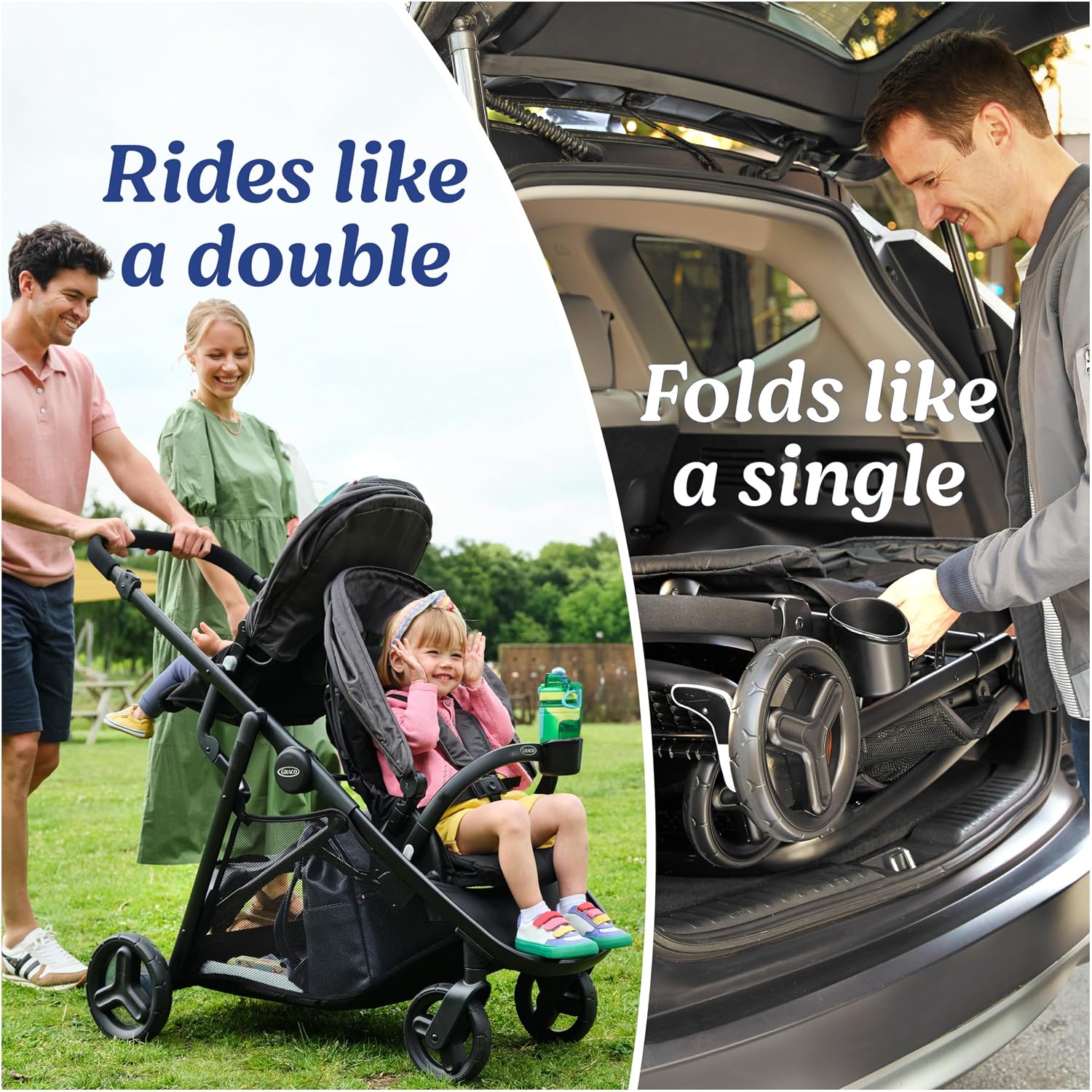 Graco Ready2Grow 2.0 Double Stroller, Twin Baby Stroller Features Bench Seat and Standing Platform Options, Compact Fold Perfect for Baby Travel, Rafa