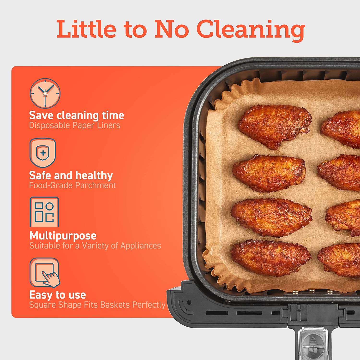 COSORI Air Fryer TurboBlaze 6.0-Quart Compact Airfryer that Roast, Bake, Proof, 9 Functions & Air Fryer Liners, 100 PCS Square Disposable Paper Liners, Non-Stick Silicone Oil Coating