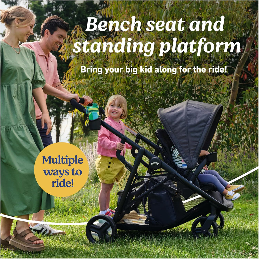 Graco Ready2Grow 2.0 Double Stroller, Twin Baby Stroller Features Bench Seat and Standing Platform Options, Compact Fold Perfect for Baby Travel, Rafa