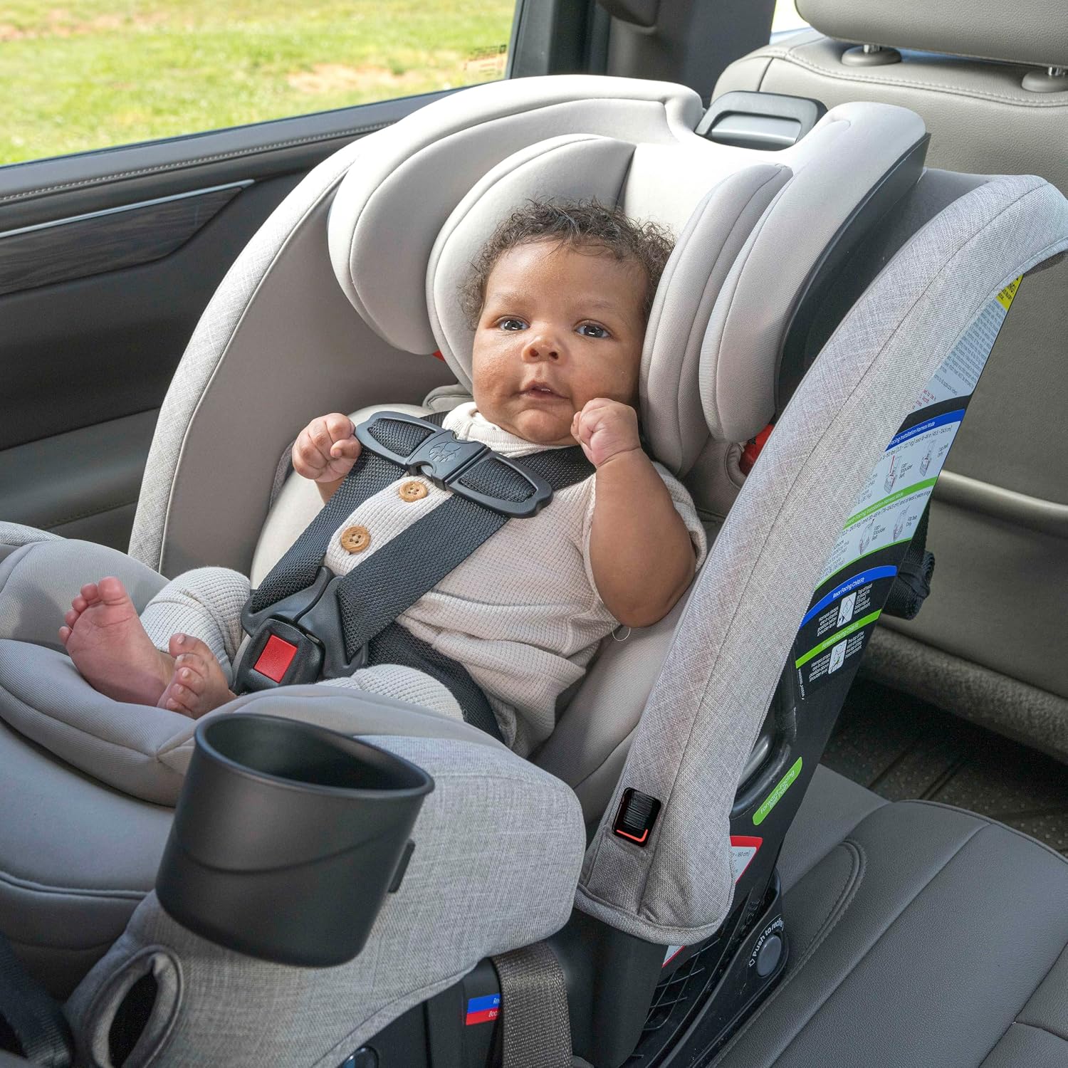 Britax One4Life Slim All in One Car Seat, Up to 10 Years of Use with Rear Facing, Forward Facing, & Booster Modes, 17.5' Slim Car Seat Design, ClickTight Installation & SafeWash Fabrics — Parchment