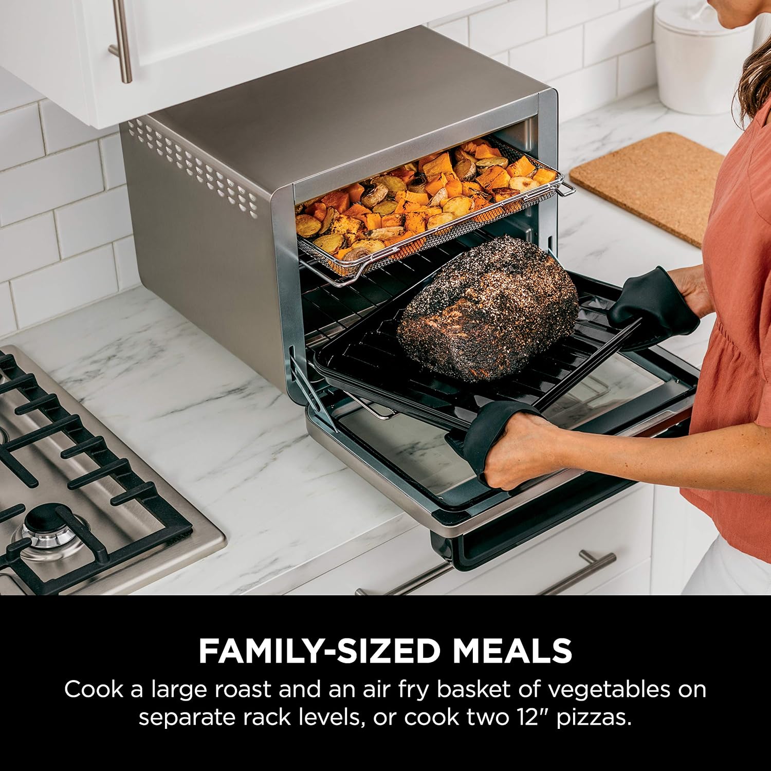 Ninja Air Fryer & Toaster Oven Combo | 10-in-1 Foodi XL Pro Air Fry Countertop Oven | Fit a 5-lb Chicken & Sheet Pan of Vegetables | Bake, Dehydrate, Toast & More |1800 Watts | Stainless Steel | DT201