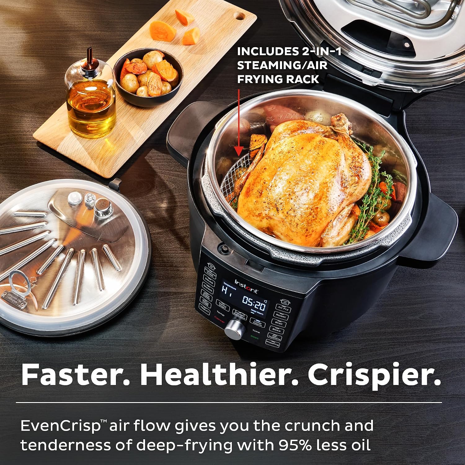 Instant Pot Duo Crisp Ultimate Lid,13-in-1 Air Fryer&Pressure Cooker Combo, Sauté, Slow Cook, Bake, Steam, Warm, Roast, Dehydrate, Sous Vide&Proof, App With Over 800 Recipes,1500 watts,6.5 Quart,Black