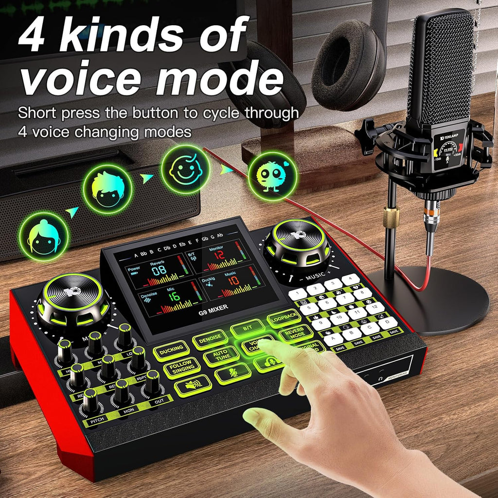 neculogy Podcast Equipment Bundle - All-in-One Audio Mixer Production Studio with 3.5mm Microphone for Live Streaming, Podcast Recording, PC, Smartphone & DJ (Model: G9-PKPRO DJ Mixer