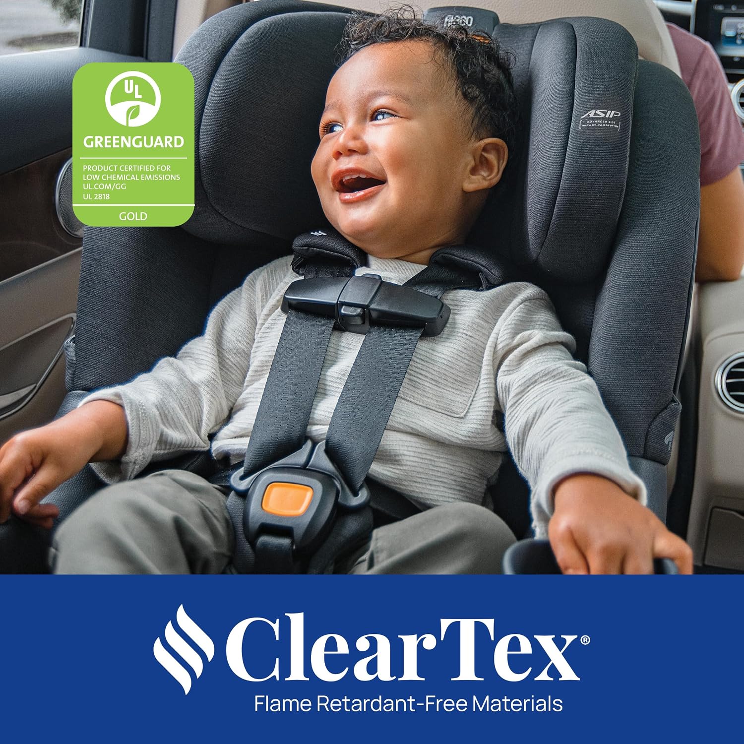Chicco Fit360 ClearTex Rotating Convertible Car Seat with 360 Degree Rotation for Rear-Facing and Forward-Facing, LeverLock Self-Tensioning Lock System, Carbon/Grey
