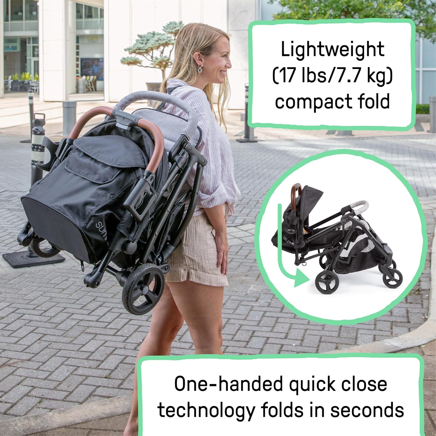 Ingenuity Ingenuity 3Dquickclose CS+ Compact Fold Stroller – Lightweight Stroller with Oversized Canopy, Extra-Large Storage and Compact Fold, Gray
