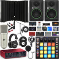 Focusrite Scarlett 2i2 4th Gen 2x2 USB Audio Interface Full Studio Bundle with Software Kit, CR3.5 Creative Multimedia Monitors, ATOM MIDI Pad Controller, Boom Arm & Isolation Recording Shield