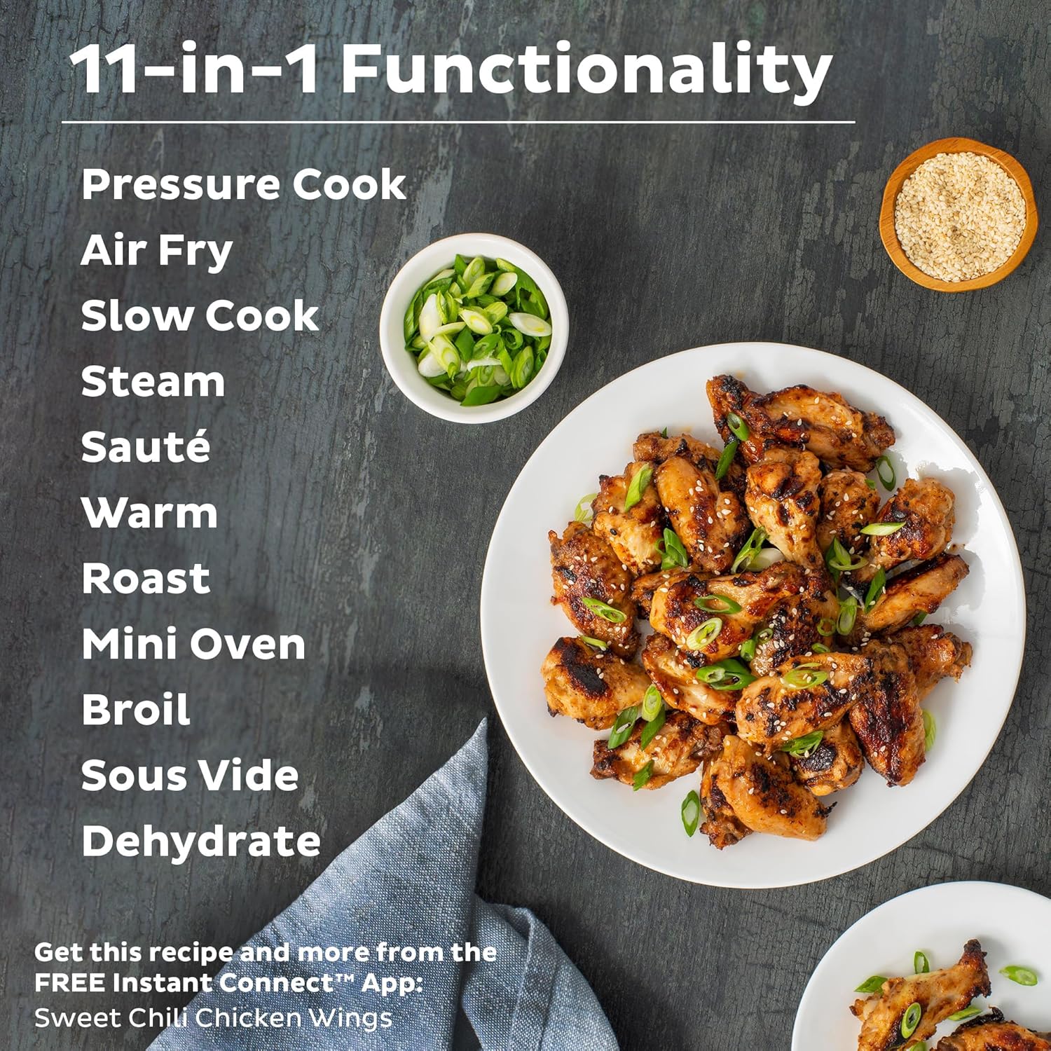 Instant Pot Duo Crisp 11-in-1 Air Fryer and Electric Pressure Cooker Combo with Multicooker Lids that Fries, Steams, Slow Cooks, Dehydrates,Free App With Over 800 Recipes, Black/Stainless Steel, 8QT