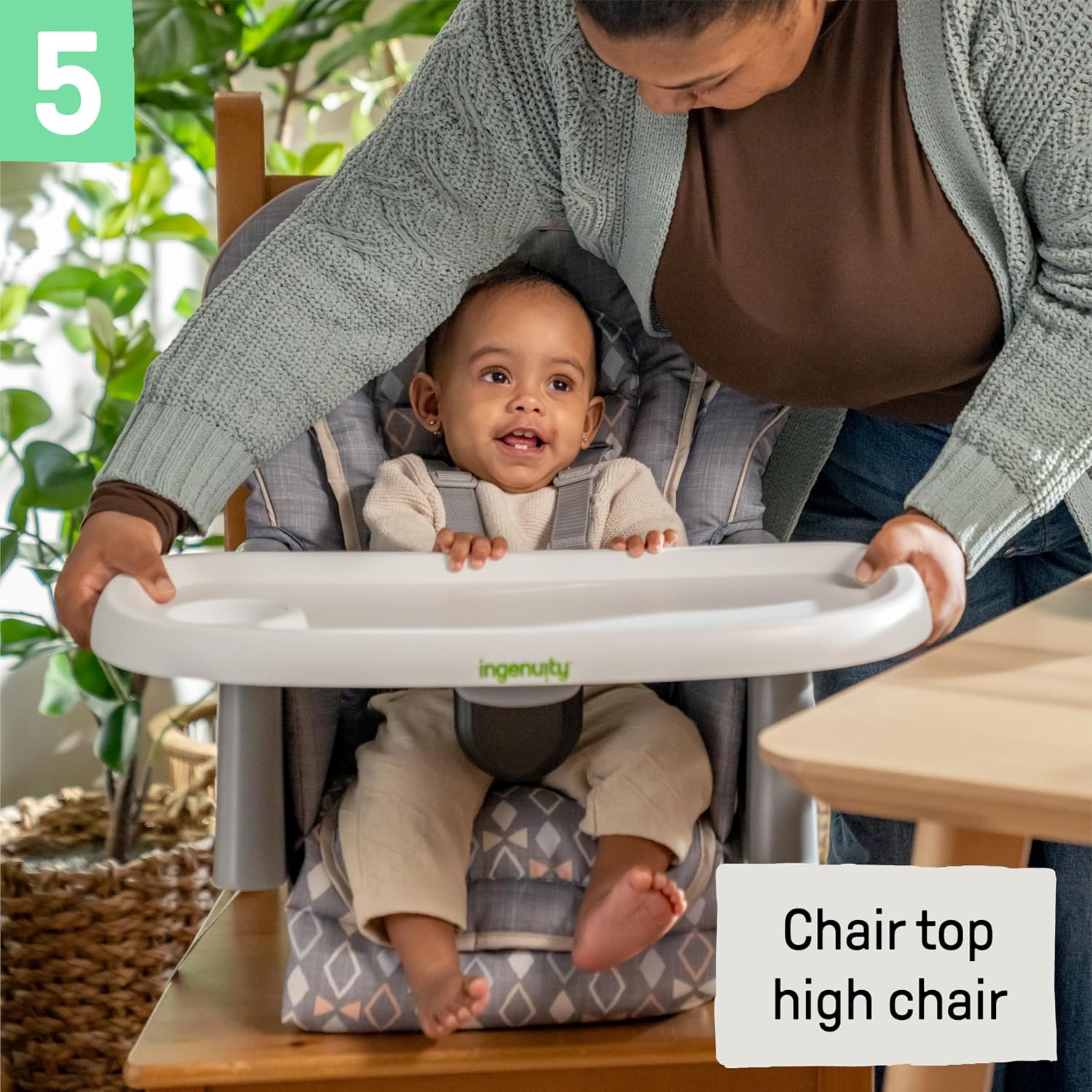 Ingenuity Proper Positioner Deluxe High Chair - 7-in-1 Convertible Baby Seat, Removable Rocking Infant Seat, Unisex, for Ages 0-36 Months