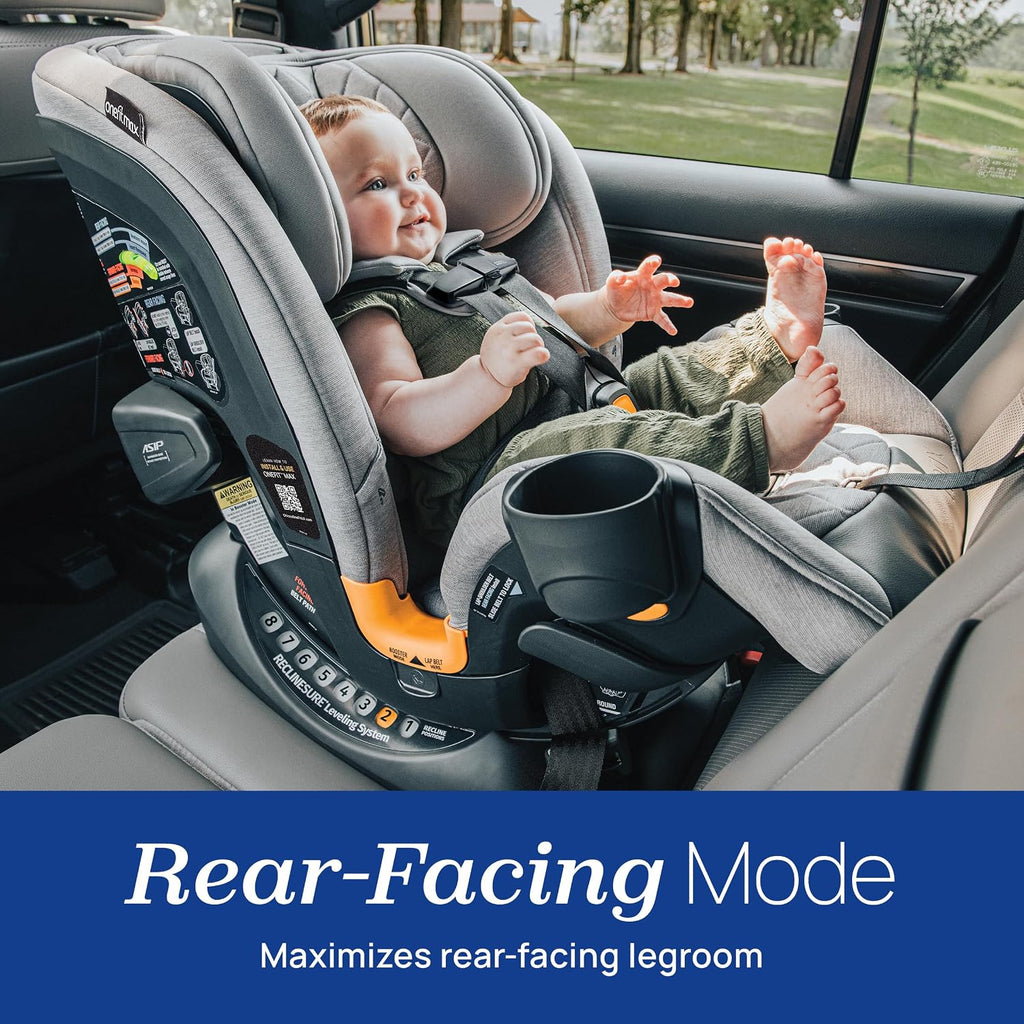 Chicco OneFit Max ClearTex All-in-One Car Seat with LeverLock Installation, Slim Design, Convertible Car Seat, Seat for Infants and Children 5-100 lbs, Energy/Black