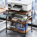 EasyCom 32.3'x18.9' Extra Large Printer Stand with Double Drawers, 5-Adjustable Heights 3 Tier Table with Wheels, Rolling Printer Cart with Storage for Printer Scanner Fax Home Office Use