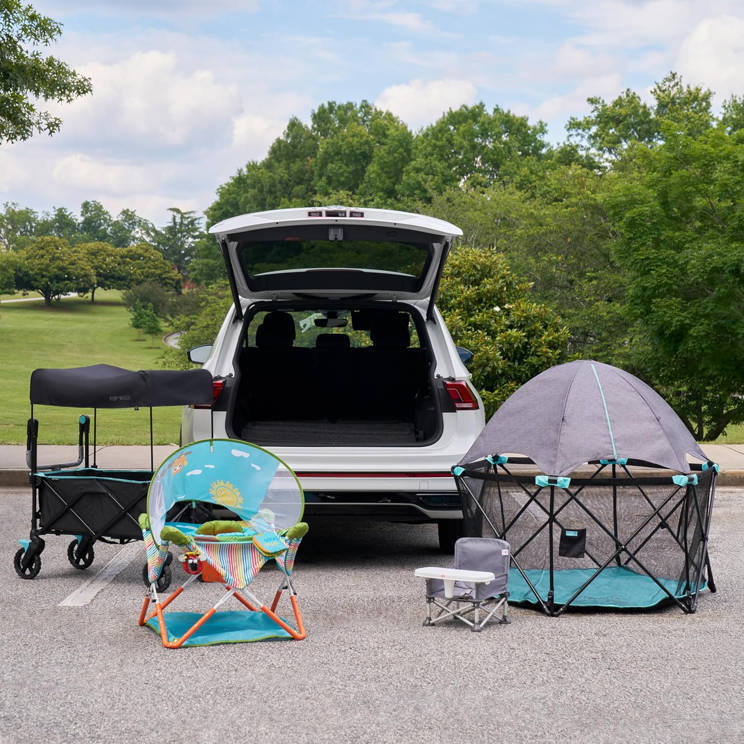 Ingenuity Ingenuity Pop 'N Ride Lightweight Stroller Wagon - Face-to-Face Seats for 2 with 3-Point Harnesses & Sun Canopy