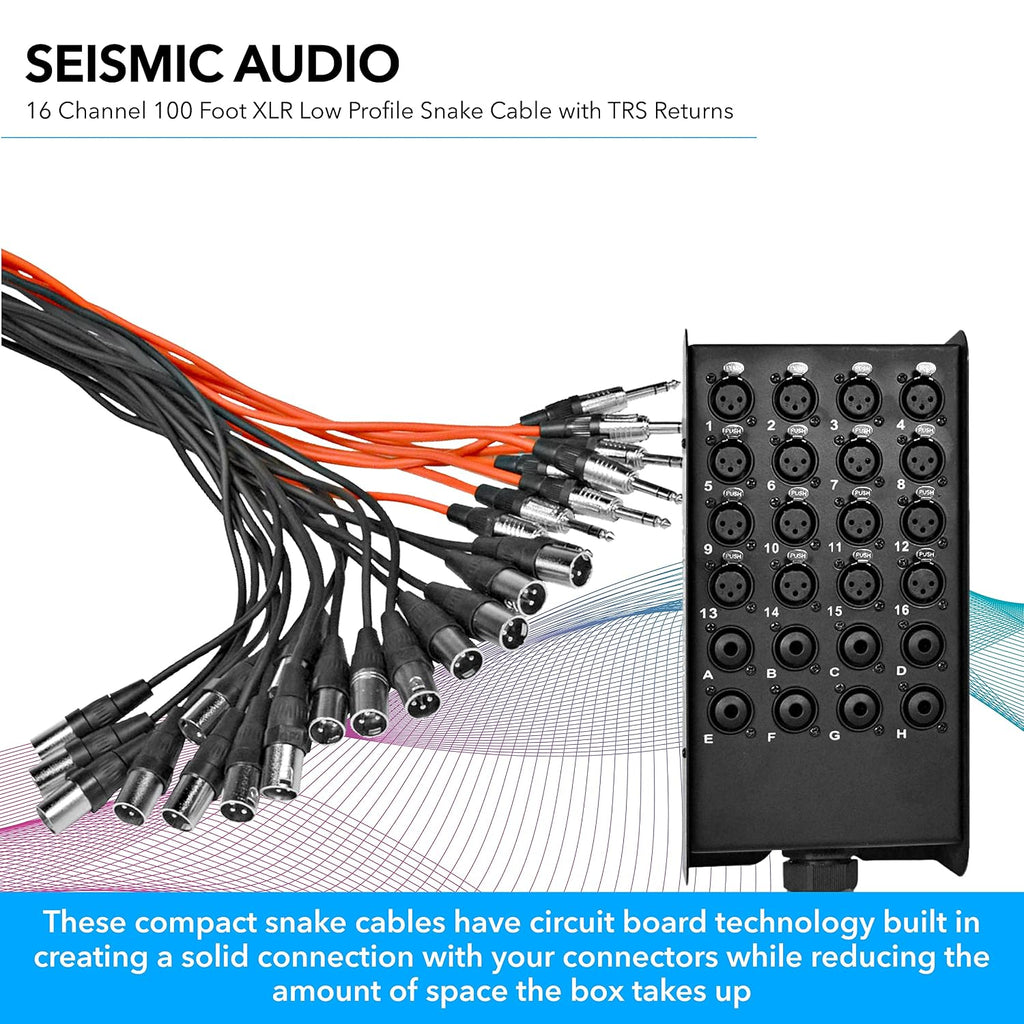 Seismic Audio - XLR Low Profile Snake Cable with 4 TRS Returns - Circuit Board Snake for Recording, Stage, Studio PA DJ use (100 Feet - 16 Channel - 8 TRS)