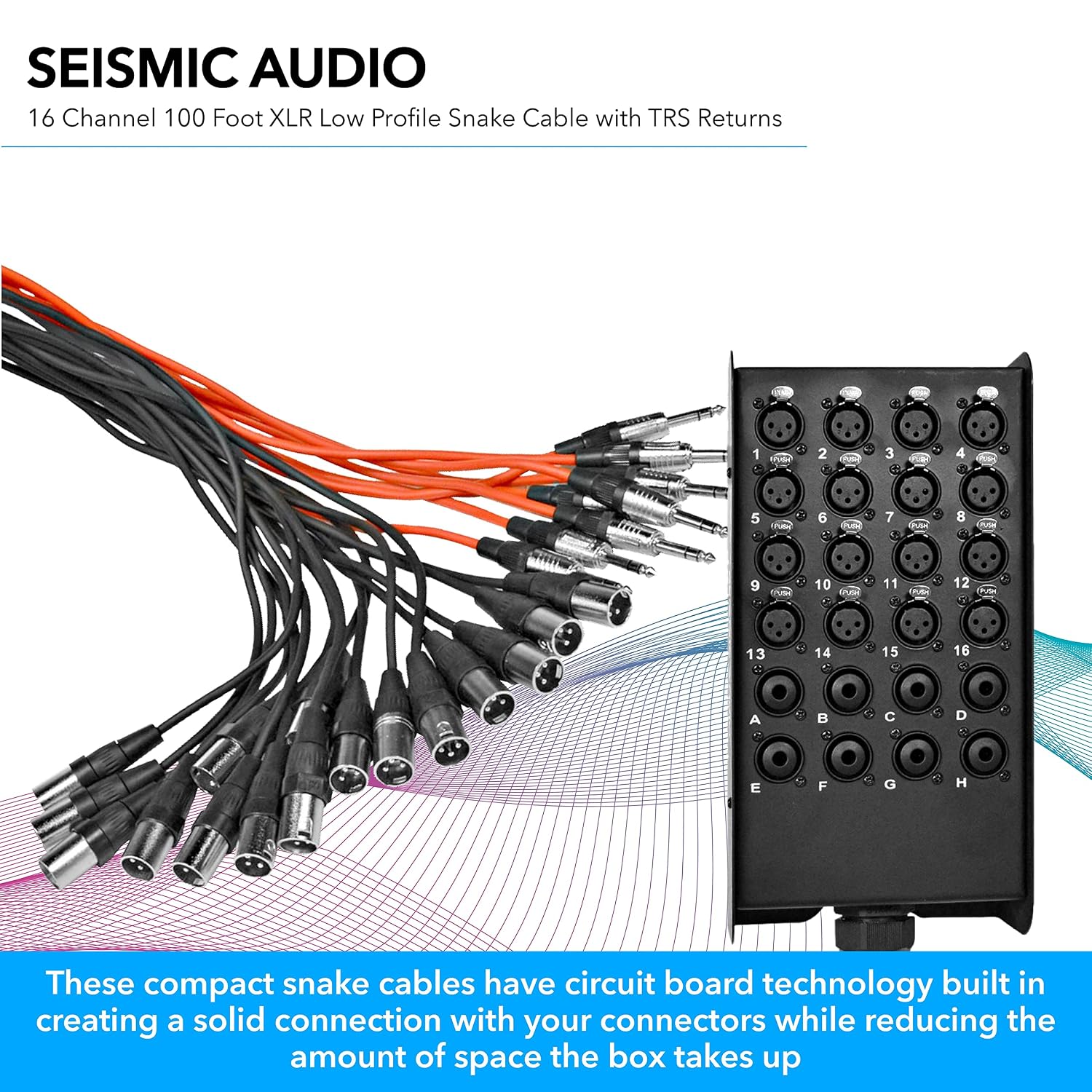 Seismic Audio - XLR Low Profile Snake Cable with 4 TRS Returns - Circuit Board Snake for Recording, Stage, Studio PA DJ use (100 Feet - 16 Channel - 8 TRS)