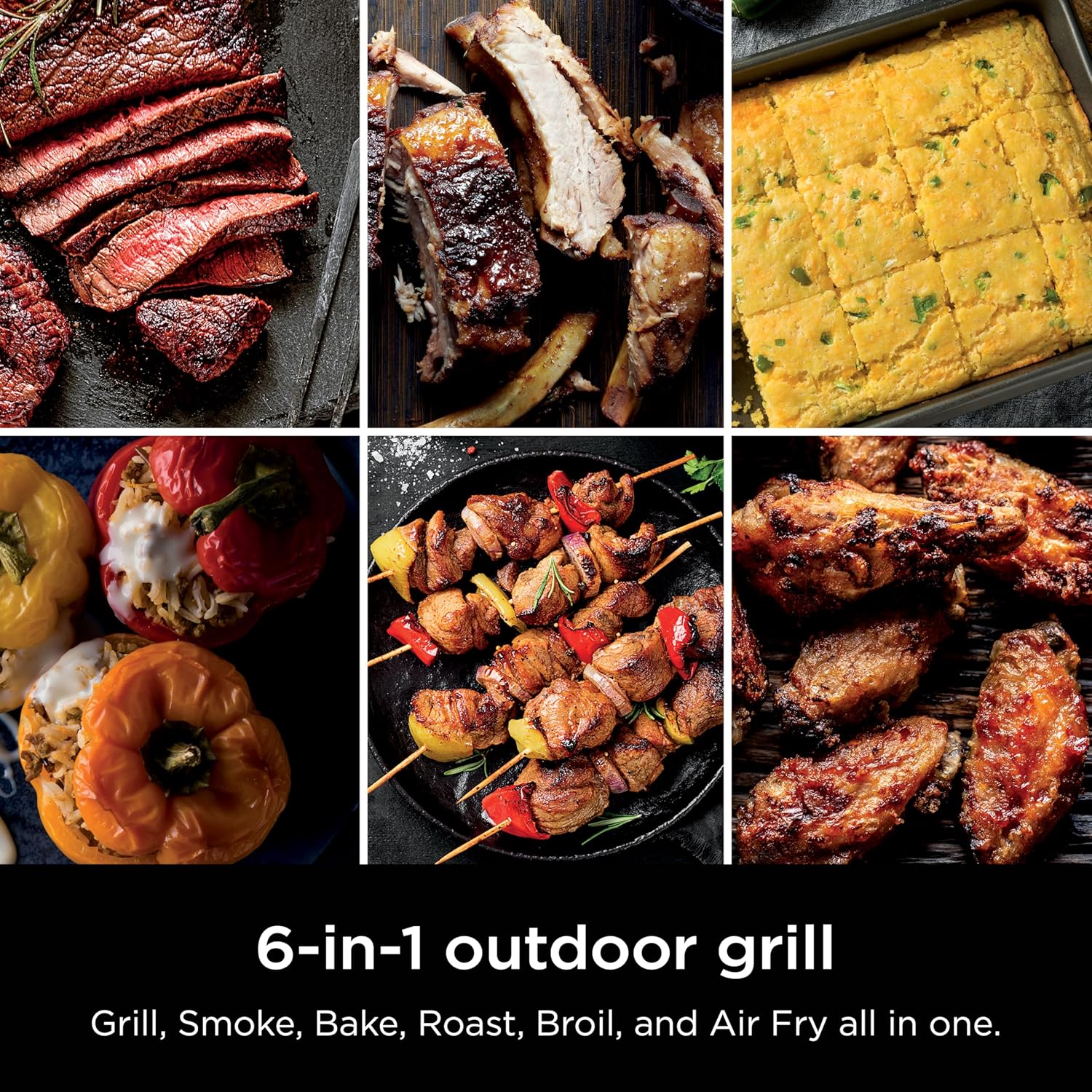 Ninja Woodfire Outdoor Grill & Smoker, 6-in-1 Functionality, Grill, Smoke, Bake, Roast, Air Fry, Broil, Authentic Woodfire Flavors, Electric Heat, OG321