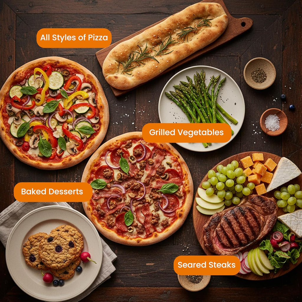 Simple Deluxe 1600W Indoor Electric Pizza Oven, 4 Cooking Modes for 12' Pizza, Fast Heating with Dual Independent Temp Control, Includes Pizza Stone & Spatula, Black
