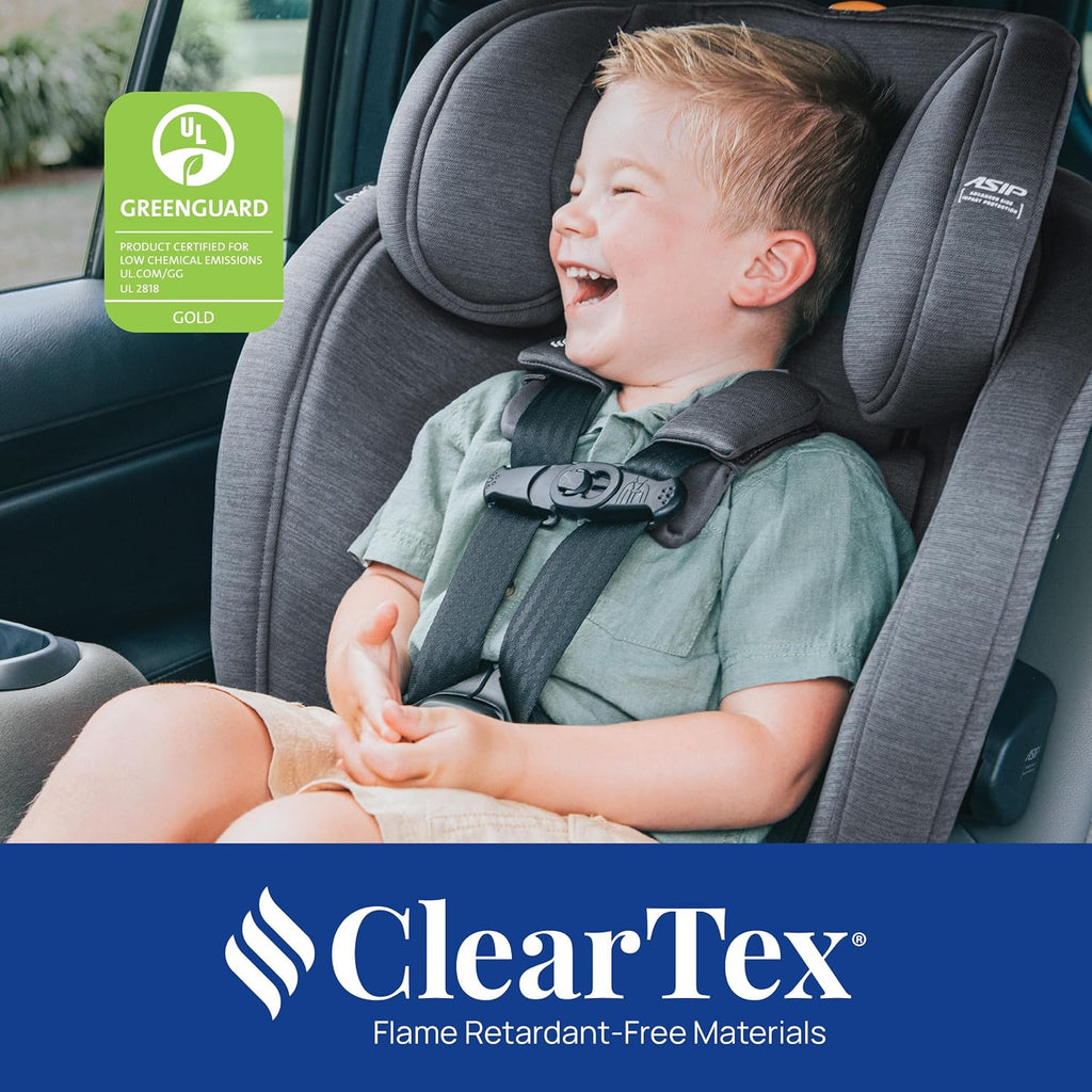Chicco OneFit Max ClearTex All-in-One Car Seat with LeverLock Installation, Slim Design, Convertible Car Seat, Seat for Infants and Children 5-100 lbs, Ash/Grey