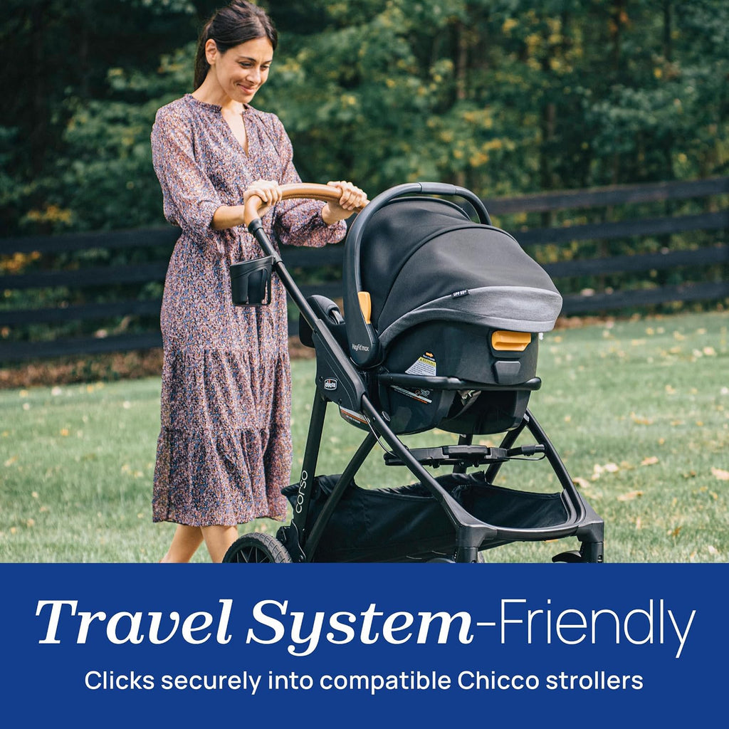 Chicco KeyFit Max ClearTex Infant Car Seat and Base, Rear-Facing Seat for Infants 4-30 lbs., Infant Head and Body Support, Compatible with Chicco Strollers, Baby Travel Gear, Legend/Black