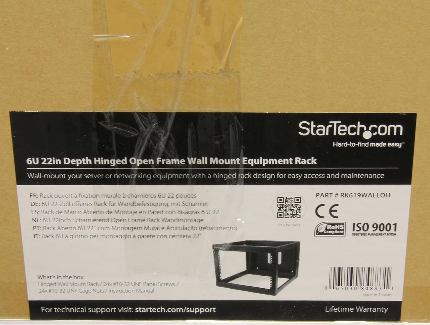StarTech.com 4-Post 6U Hinged Wall-Mount Network Rack, 19' Open Frame Server Rack with 19.8in Mounting Depth, Wall Mount Swing Out Data Rack for IT / AV / Computer Equipment, TAA (RK619WALLOH)