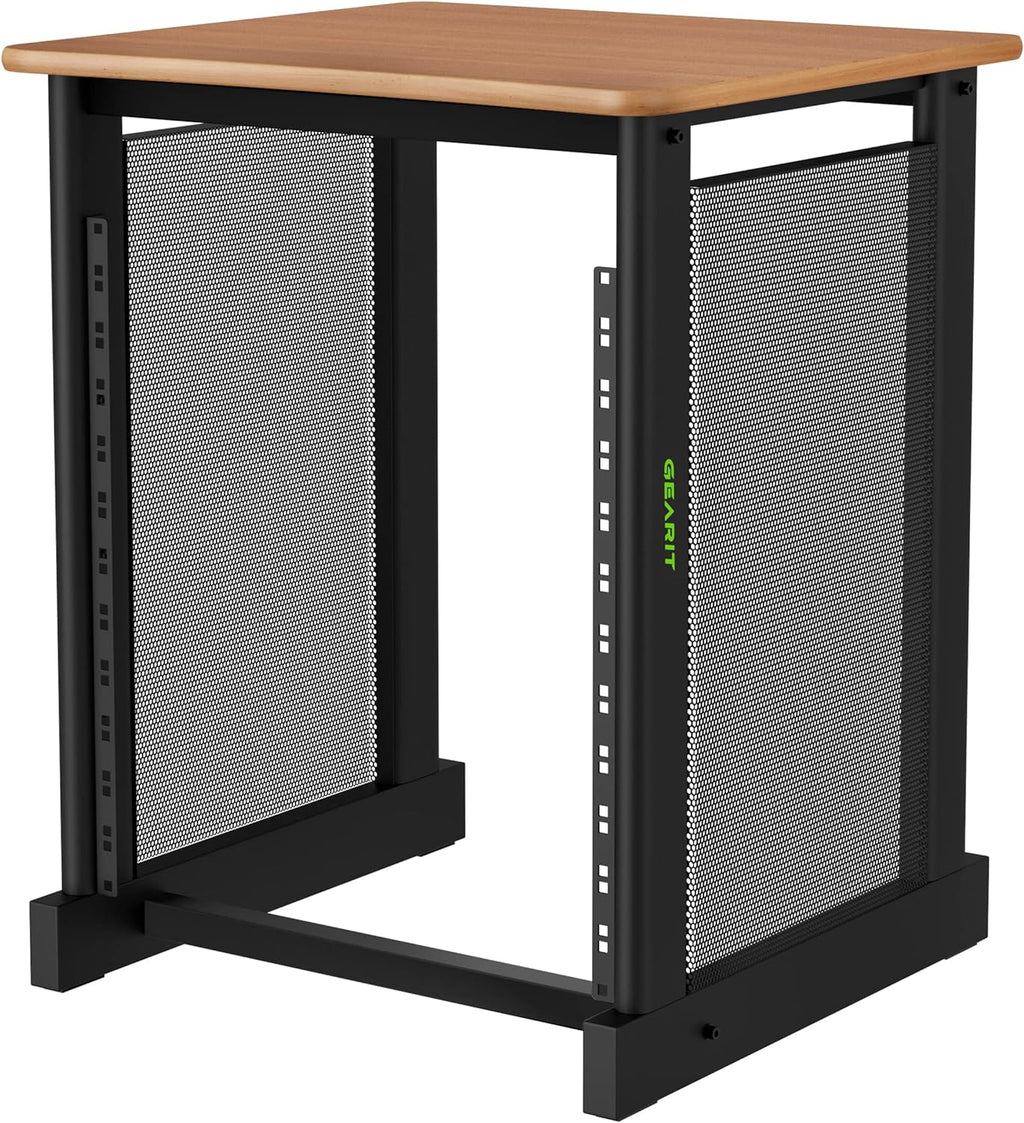 GEARit 12U Audio Rack With Flat Top for 19' Studio Gear, AV Equipment, Server Racks and More - Metal Construction, Oak Desktop Finish