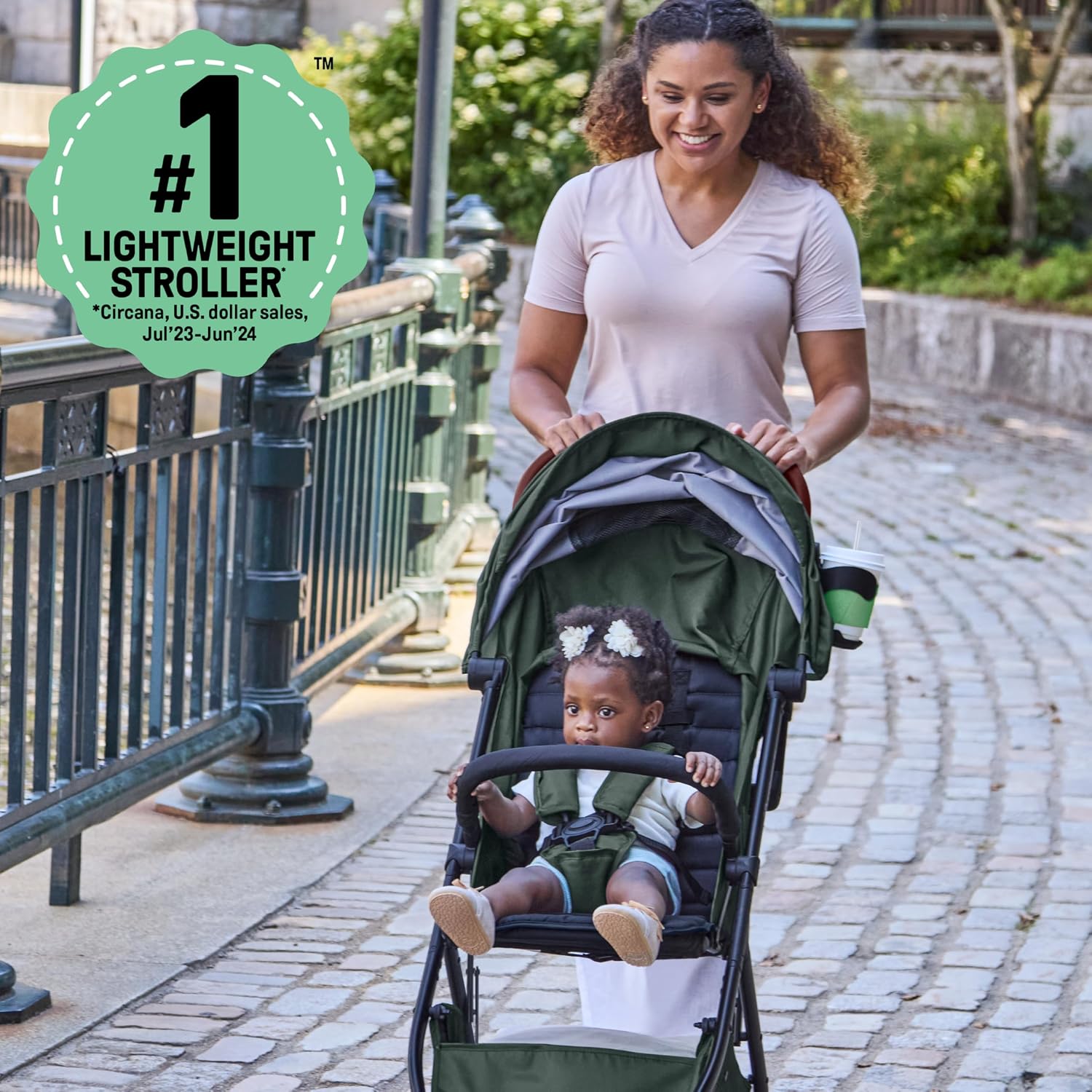 Ingenuity Ingenuity 3Dquickclose CS+ Compact Fold Stroller – Lightweight Stroller with Oversized Canopy, Extra-Large Storage and Compact Fold, Forest