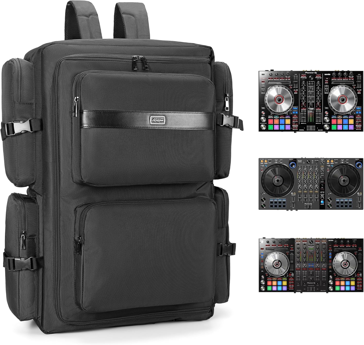 Rabjen DJ Backpack for Club Gigs, DJ Mixer Case Compatible with Pioneer DDJ-SR2, Pioneer DDJ-FLX6-GT, RANE ONE, and More Equipment