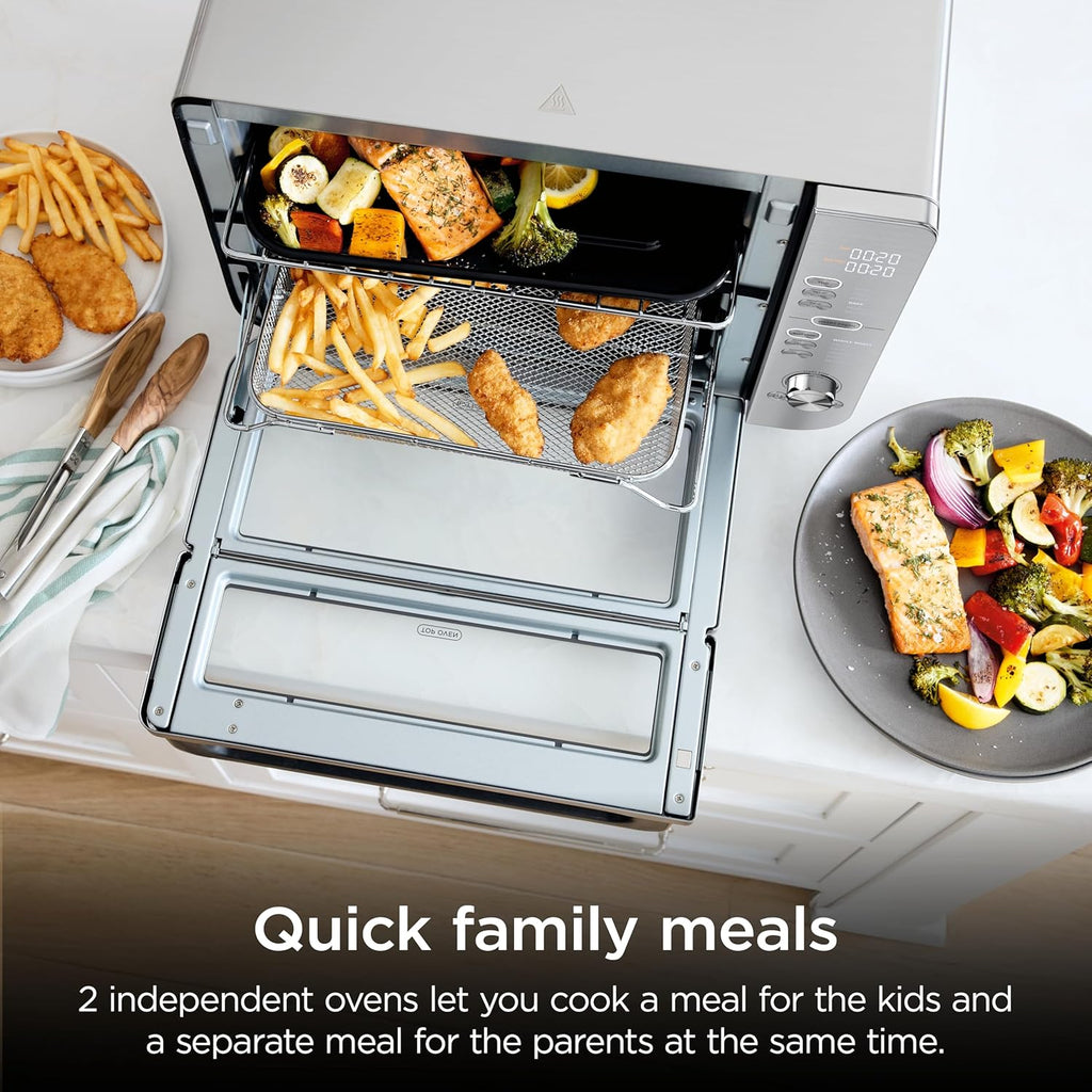 Ninja Air Fryer Toaster Oven Combo | Double Stack XL | 12-in-1 | Fits 4.5 lb Chicken & 6lbs of Wings | Smart Finish Cook 2 Different Meals at Same Time | Countertop Oven | Stainless Steel | DCT601