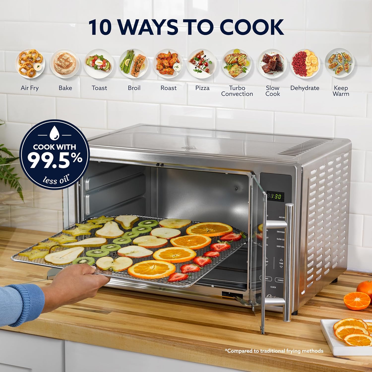 Oster Extra Large 42L French Door Countertop Toaster Oven, 10-in-1 Air Fryer Oven, with Air Fry Rack, Wire Rack, Baking Pan and Crumb Tray, Stainless Steel