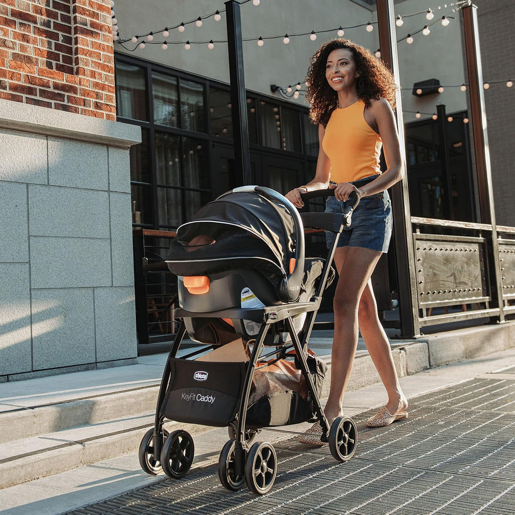 Chicco KeyFit Caddy Frame Stroller, Accepts All Chicco Infant Car Seats, Adjustable Handle, Parent Tray, Black/Black