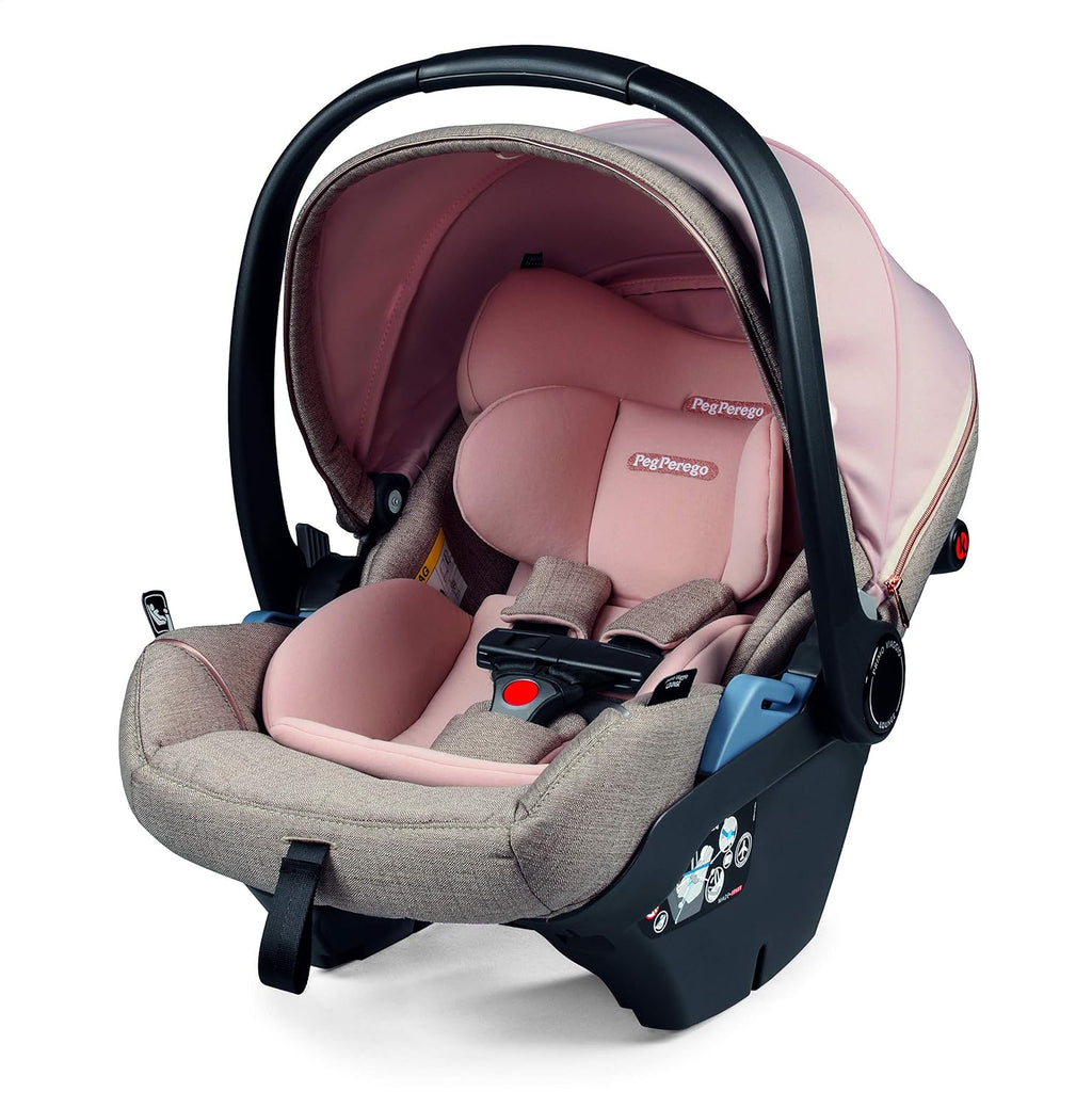 Peg Perego Primo Viaggio Lounge - Reclining Rear Facing Infant Car Seat - Includes Base with Load Leg & Anti-Rebound Bar - for Babies 4 to 30 lbs - Made in Italy - Mon Amour (Pink & Beige)