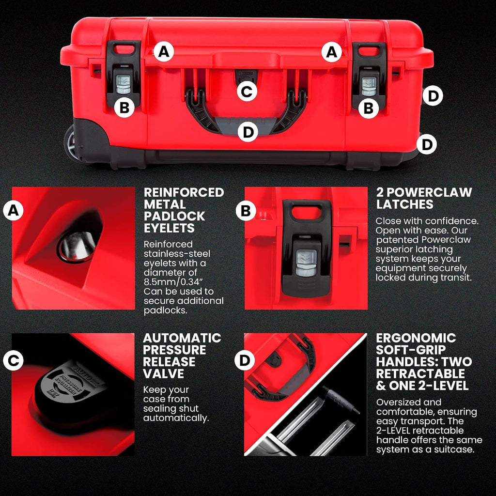 NANUK 935 Hard Case with Padded Divider – Waterproof Equipment Case with Wheels, 22' x 14' x 9' – Dustproof and Impact Resistant, Airline Carry-On Approved – Red
