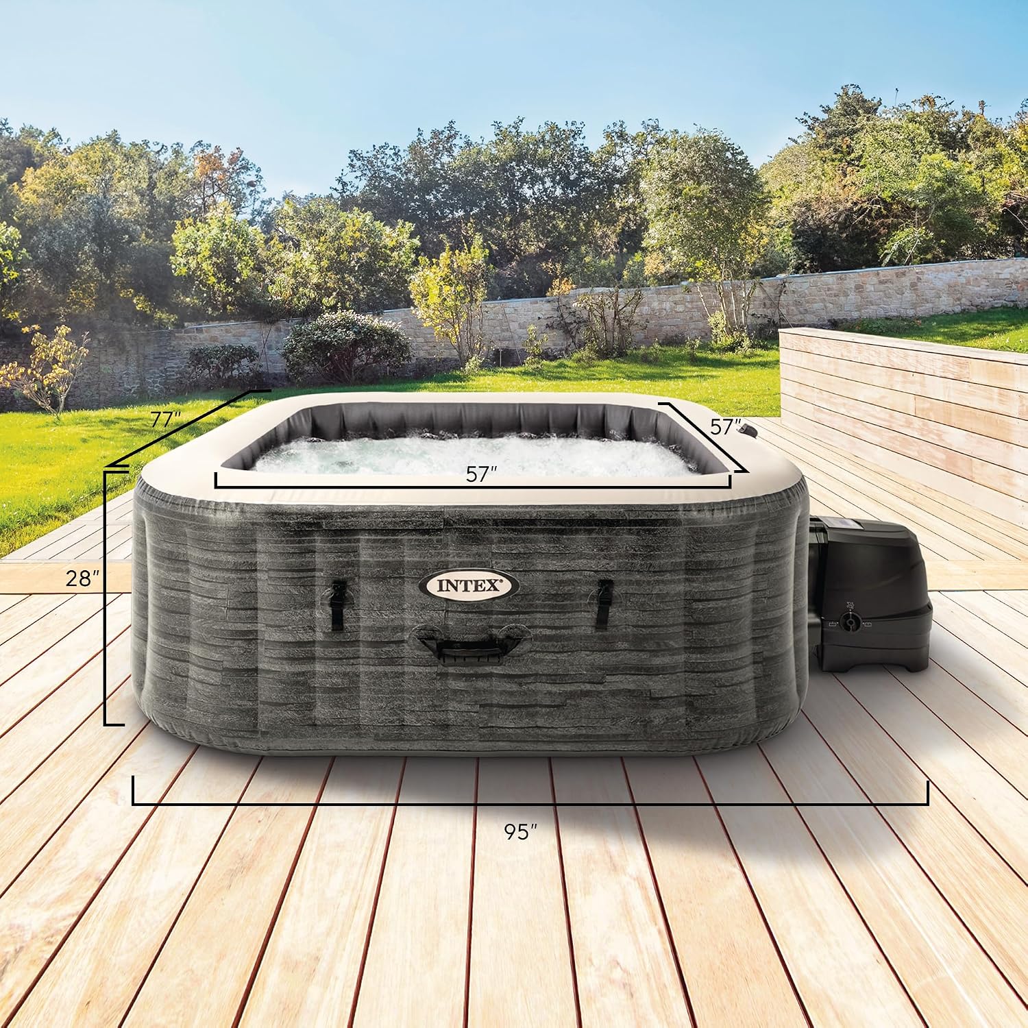 Intex PureSpa Plus Greystone Inflatable Square Outdoor Hot Tub Spa, 94 x 28 Bundled with Type S1 Easy Set Spa Filter Replacement Cartridge, (12 Pack)