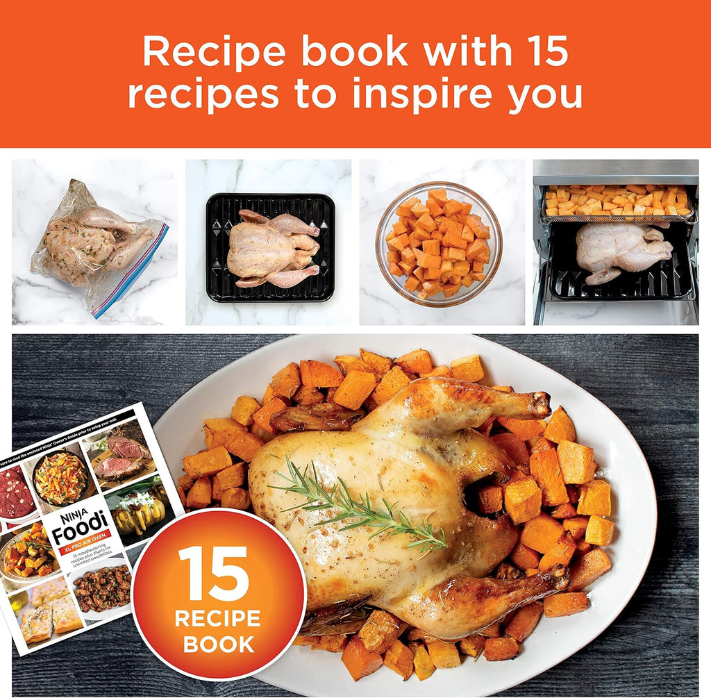 Ninja Air Fryer & Toaster Oven Combo | 10-in-1 Foodi XL Pro Air Fry Countertop Oven | Fit a 5-lb Chicken & Sheet Pan of Vegetables | Bake, Dehydrate, Toast & More |1800 Watts | Stainless Steel | DT201