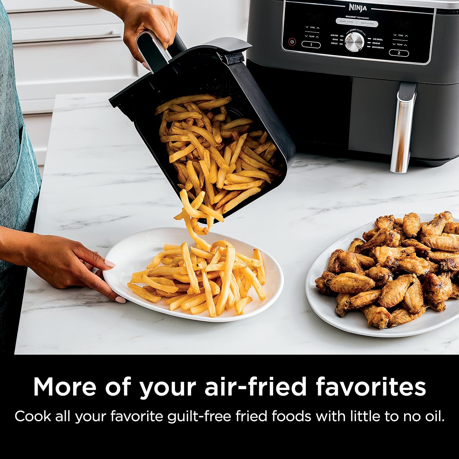 Ninja DZ401 Foodi 10 Quart 6-in-1 DualZone XL 2-Basket Air Fryer with 2 Independent Frying Baskets, Match Cook & Smart Finish to Roast, Broil, Dehydrate for Quick, Easy Family-Sized Meals, Grey
